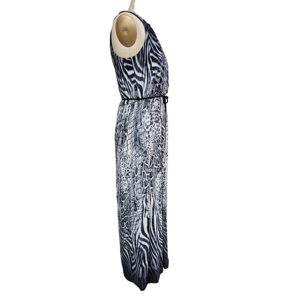 NWT Studio One Maxi Dress Mixed Animal Print Beaded Necklace Strap Sz 14 P - Picture 4 of 10
